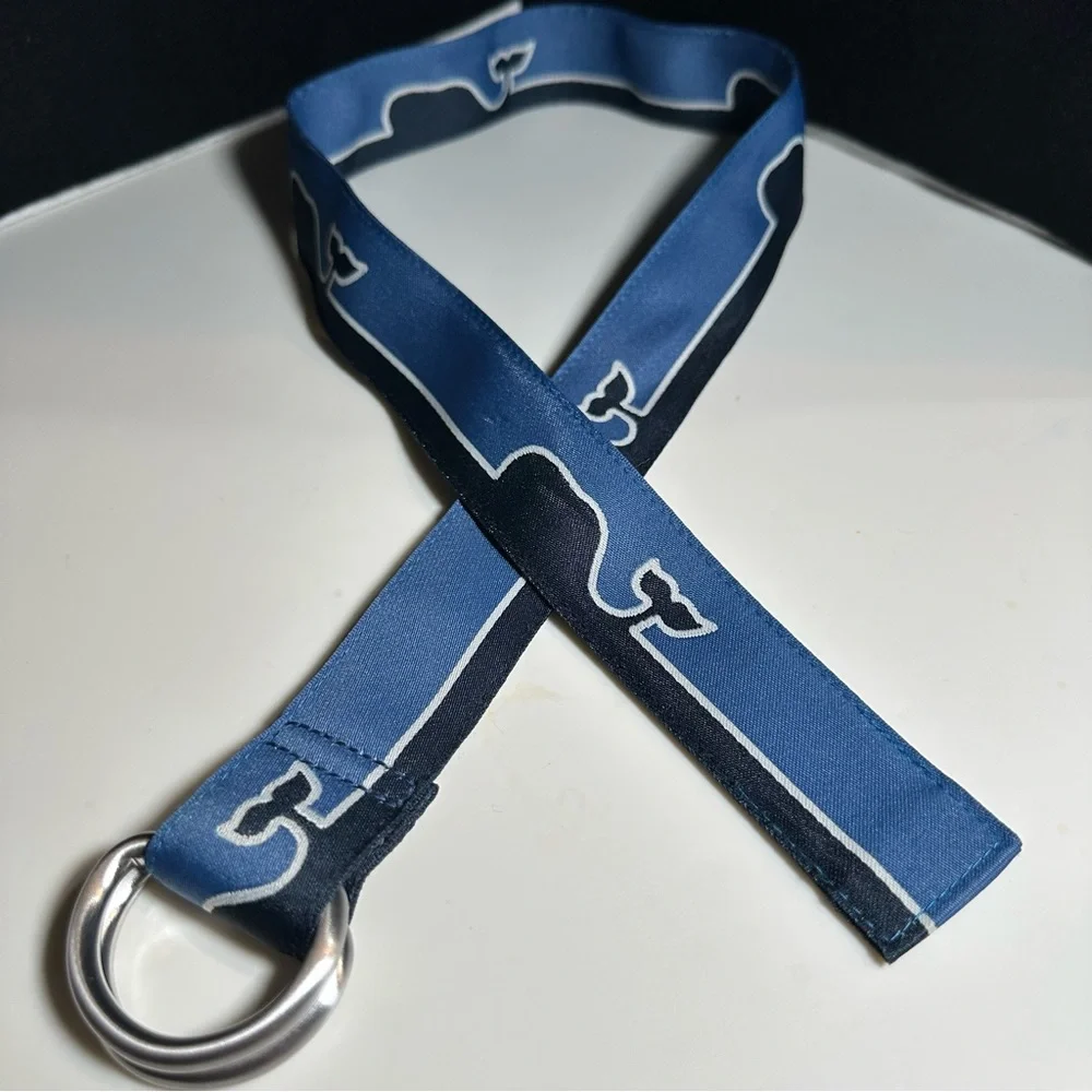 VINEYARD VINES Size M Boy's Blue WHALE LINE D-Ring Belt NWT